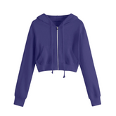 Fartey Hoodies for Women Plus Size Casual Zip Up Drawstring Cropped Hoodie Long Sleeve Short Sweatshirt Hooded Crop Jacket Tops with Pockets