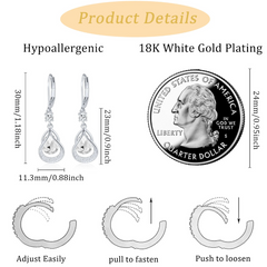 APSVO 18K White Gold Plated Teardrop Drop Earrings for Women Girls Hypoallergenic S925 Sterling Silver April Birthstone Earrings with CZ Crystal Wedding Birthday Jewelry Gifts Ideas Teen Mom Kids Age